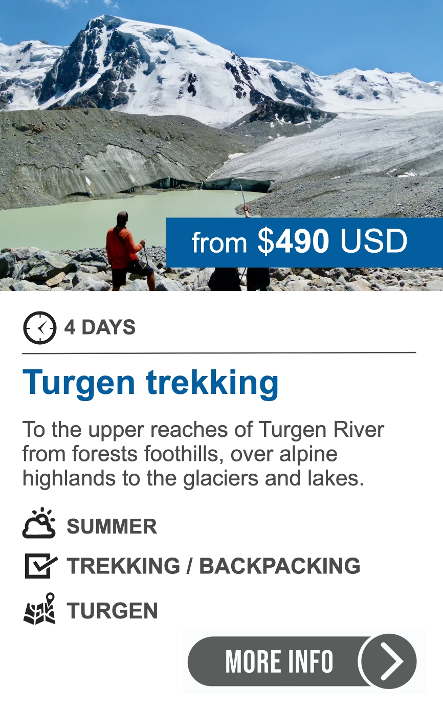 4-day wilderness trekking in Turgen Gorge, Northern Tien Shan 4-day trekking (backpacking) in Turgen Gorge